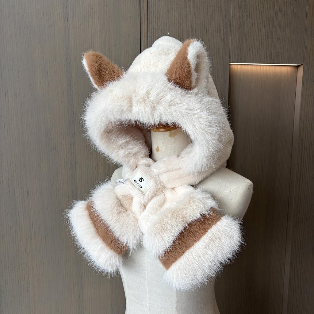 Winter Cute Plush Thermal Ear Hat Cute Fox Ears Plush Hat Outdoor Thickened Integrated Hat