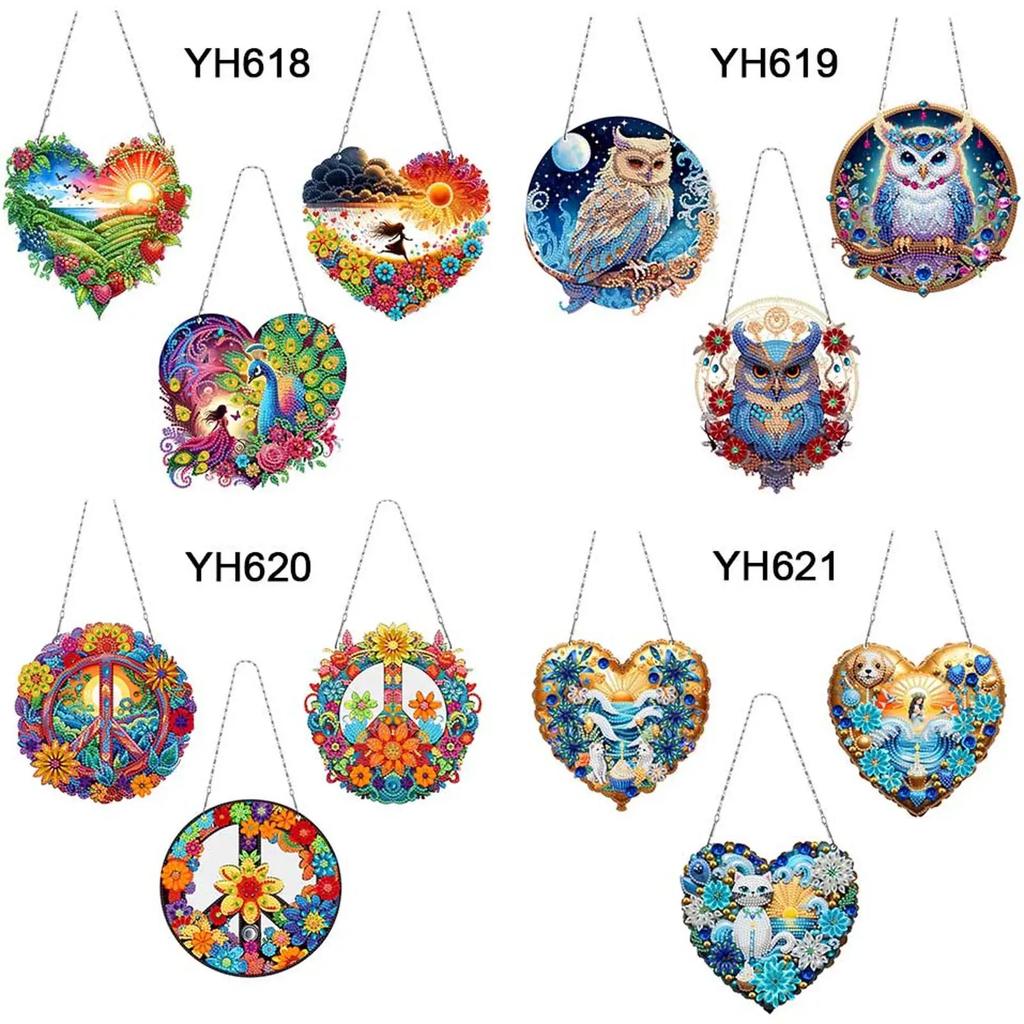 Sunrise Peacock Girl Rhinestone Diamond Art Pendants Diamond Painting Ornaments Diamond Painting Hanging Pendant for Art Crafts