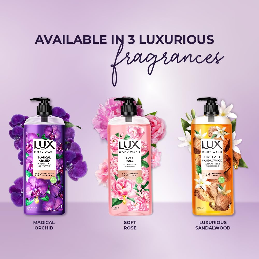 Lux Sandalwood Oil And Tuberose Scent Body Wash 750 Ml | Luxurious Moisturizing Bath Gel For Soft Skin And Long Lasting Floral Fragrance