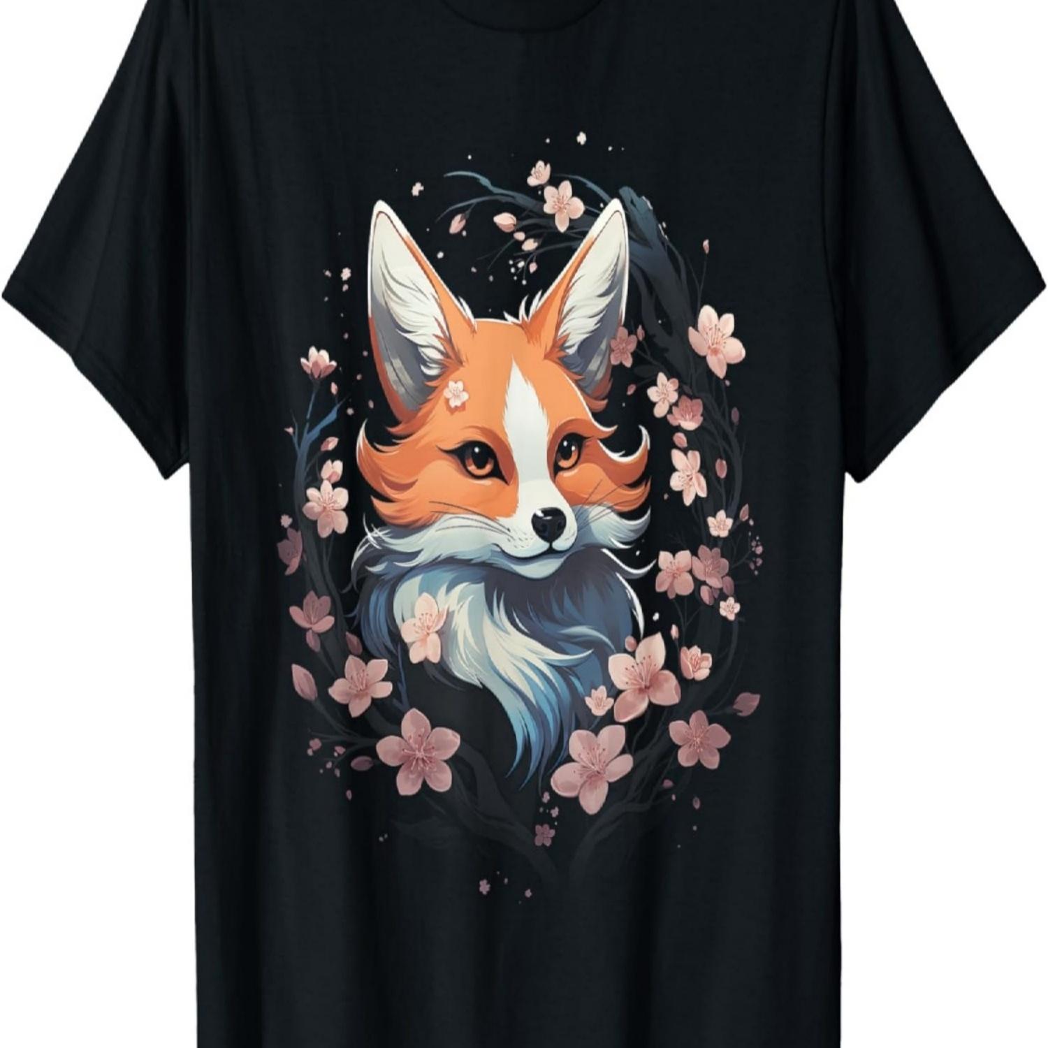 Kitsune  Fox Cherry blossom T-Shirt(1) S чёрный