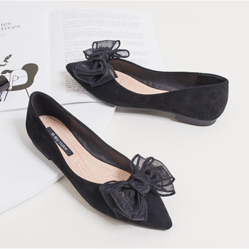 Fashion Flat Shoes for Women Spring New Shallow Bow Single Shoe Pointed Suede Flats Shoe Soft Soled Oversized Women's Shoes Ladies Pumps
