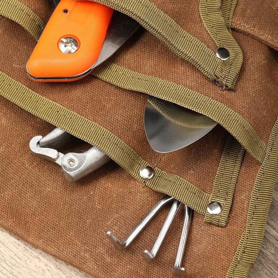Waxed Canvas Waist Tool Pouch, Wear-resistant Hanging Storage Bag for Gardening Weeding & Electrician Tools
