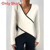 Pure Color V Neck Long Sleeve T Shirt For Women Fall Casual Style