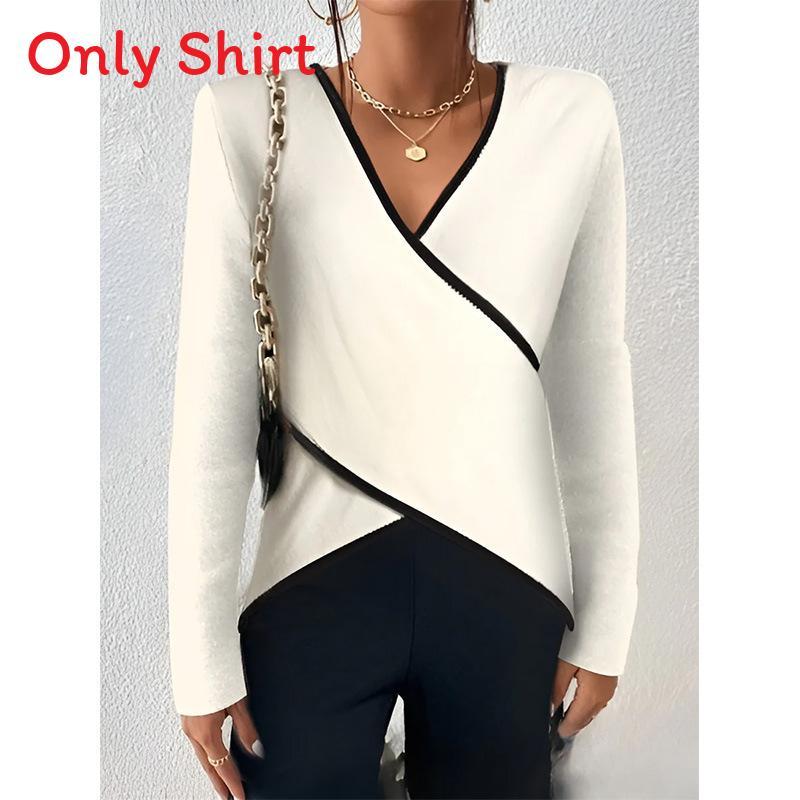 Pure Color V Neck Long Sleeve T Shirt For Women Fall Casual Style