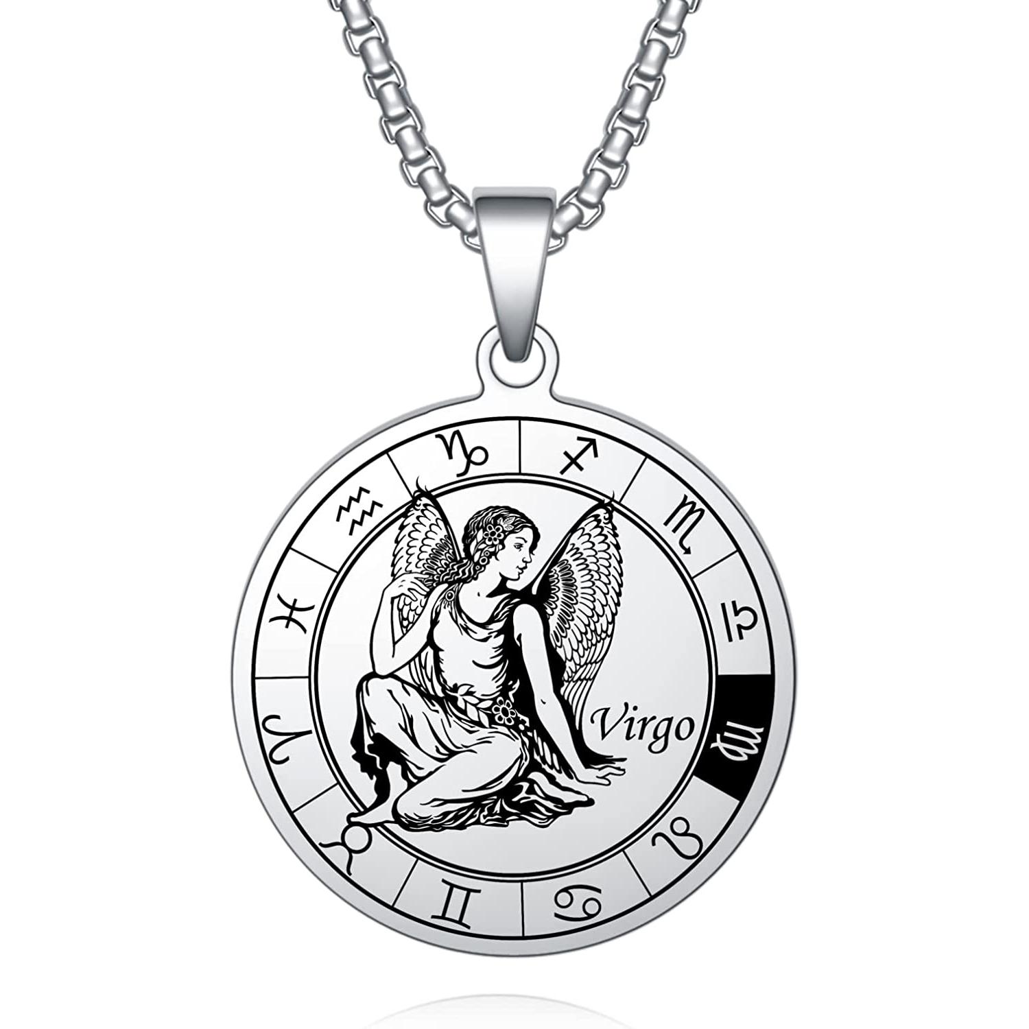 

Ожерелье со знаком зодиака 12 созвездий, кулон Скорпион, ожерелье из нержавеющей стали, водостойкое астрологическое гороскоп, ювелирные изделия, подарок на день рождения Virgo(Aug.23-Sep.22) серебряный