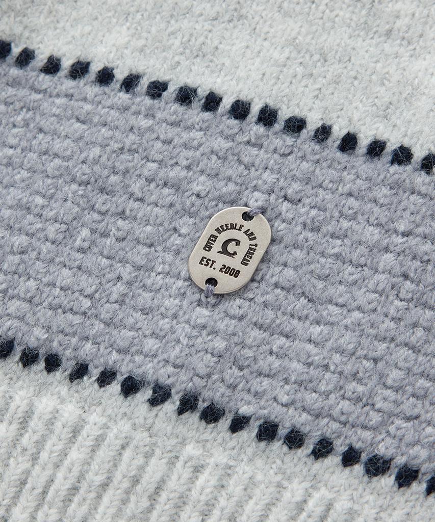 COVERNAT Striped Collar Knit Ash Blue