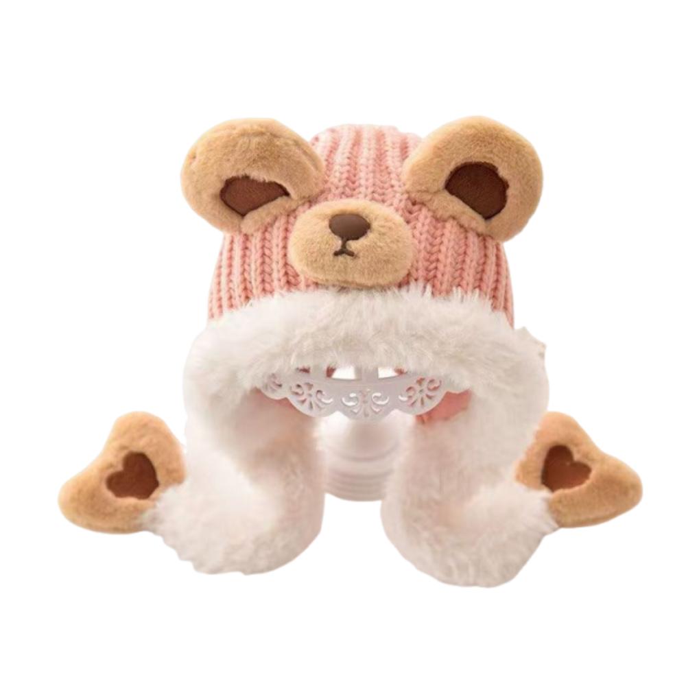 Bear Baby Ear Protection Hat Kawaii Children's Pullover Hats Knitted Warm Hat  for Boys Girls