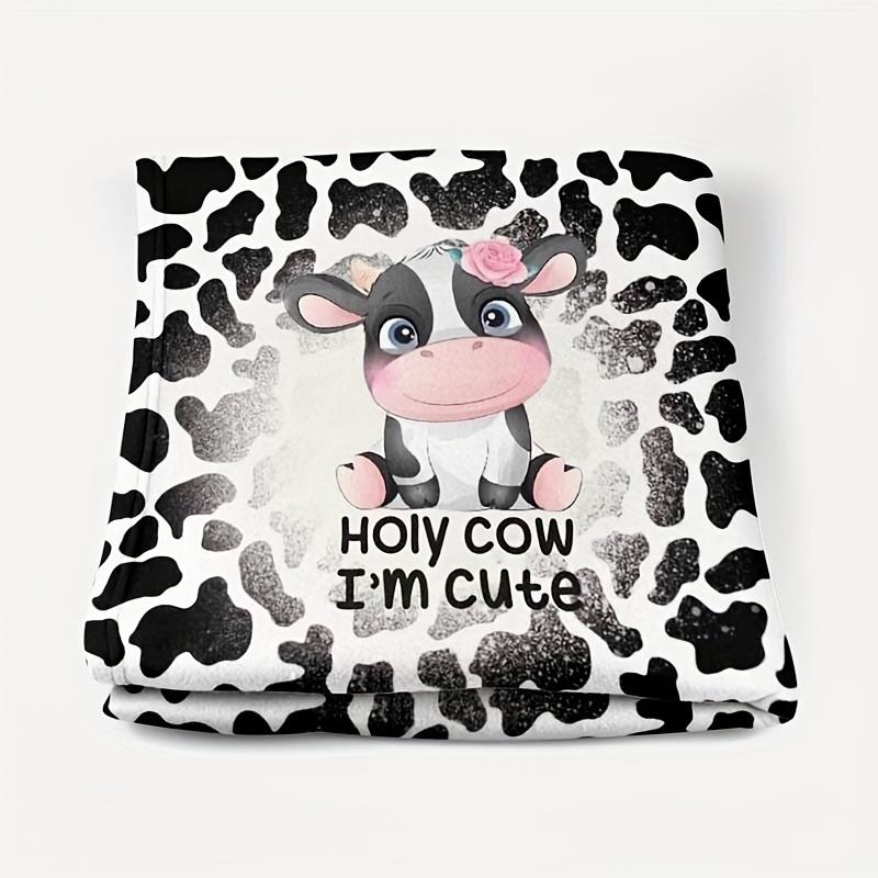 Cow Element Digital Printed Flannel Throw Blanket for Kids All Seasons Machine Washable Portable Blanket for Office Sofa Bedroom