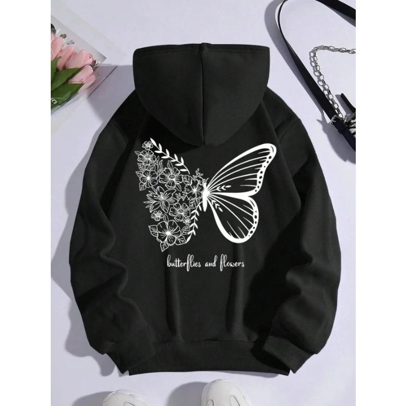 Butterfly and Flower Minimalist Style Men's Hoodie Fashion Round Neck Sweatshirt Casual Super Large Hoodie Autumn Sportswear
