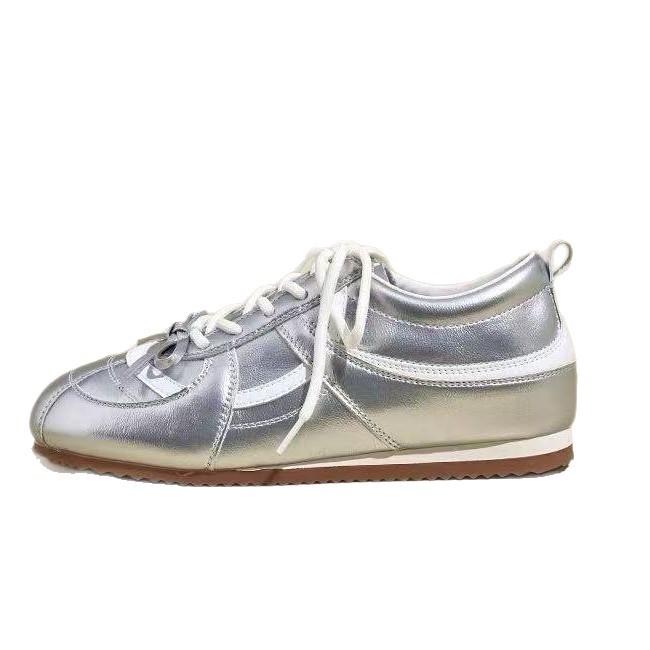 Cowhide version! Silver platform Mary Jane shoes, lazy single shoes, women's new 2025 inner height-increasing ballet training shoes