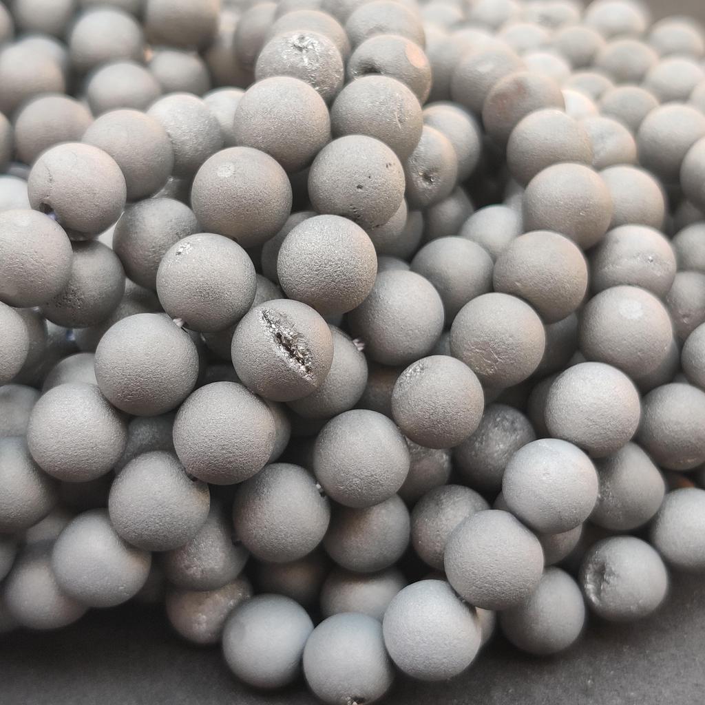 Matný povrch přírodní šedé korálky Druzy Achát, 6 mm 8 mm Korálky velikosti 10 mm, hladké kulaté korálky, 14-15,5 palcové korálky.