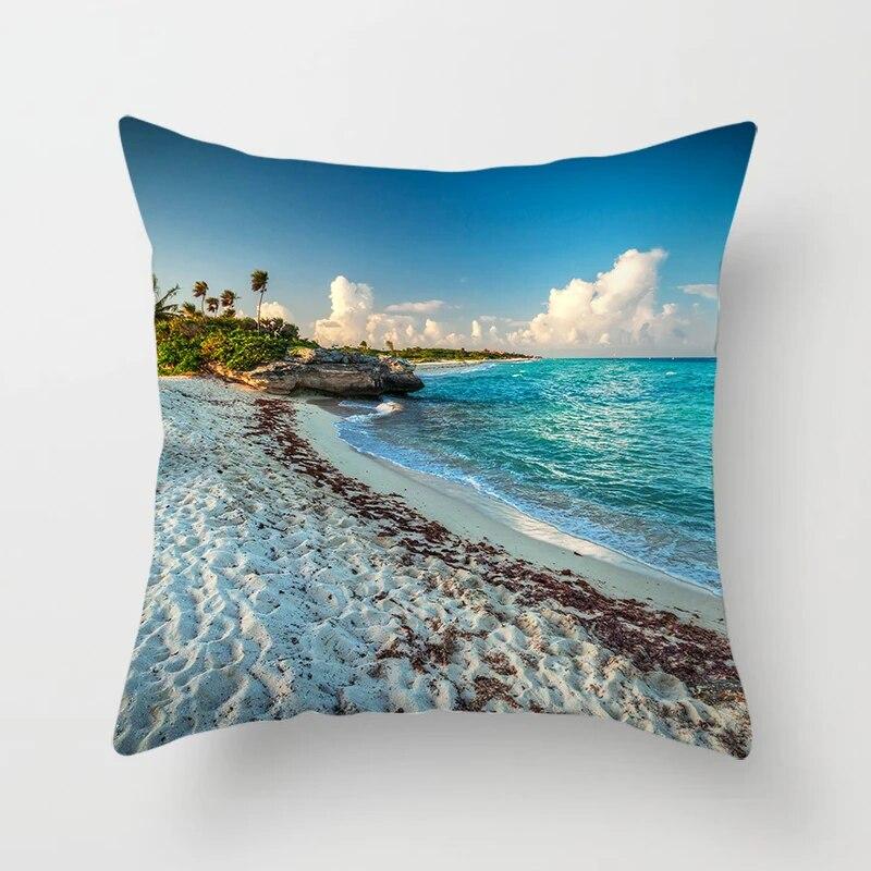 Blue Sky Beach Scenery Print Throw Pillow Cover Sofa Decor Car Office Seat Cushion  Room Home