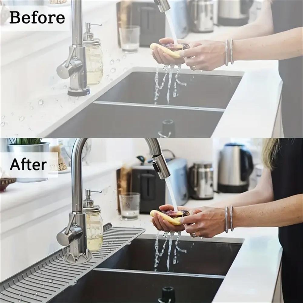 Silicone Drain Mat, Kitchen Faucet Sink Splash Guard,  Sink Draining Pad Behind Faucet,For Kitchen & Bathroom Countertop Protect