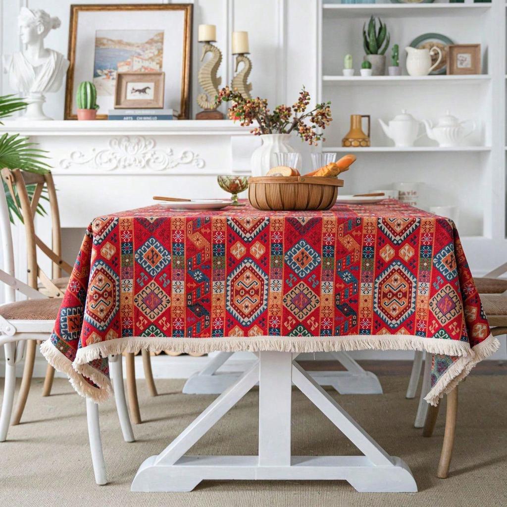 Vintage Oil Painting Tablecloth Tv Cabinet Cover Towel Jacquard Broken Cotton And Linen Cover Household Rectangular Tablecloth
