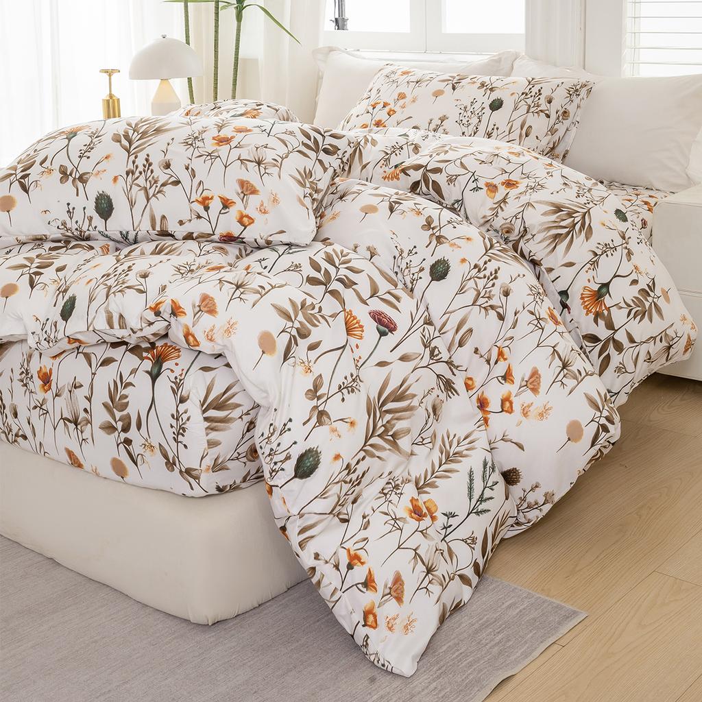 3pcs/set Leaf Floral Pattern Duvet Cover Set(1 Duvet Cover & 2 PillowcaseSoft And Skin-Friendly Duvet Cover Bedding Set For