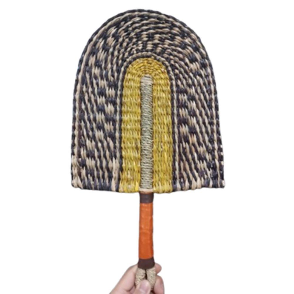 Colorful Striped Patterns Hand Braided Fan Vintage Cattail Fan Decorative Handheld Fans  Outdoor