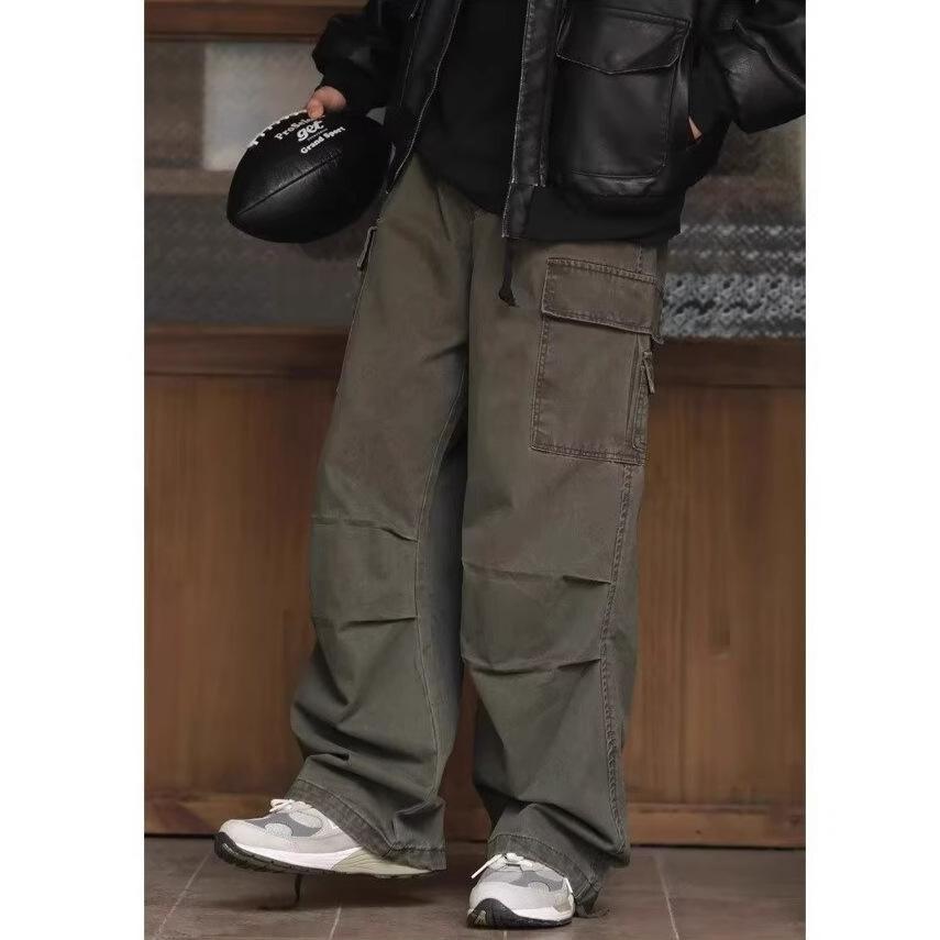 JYL Men's Cargo Jeans  Vintage Army Green Vibe Loose Straight Denim Pants