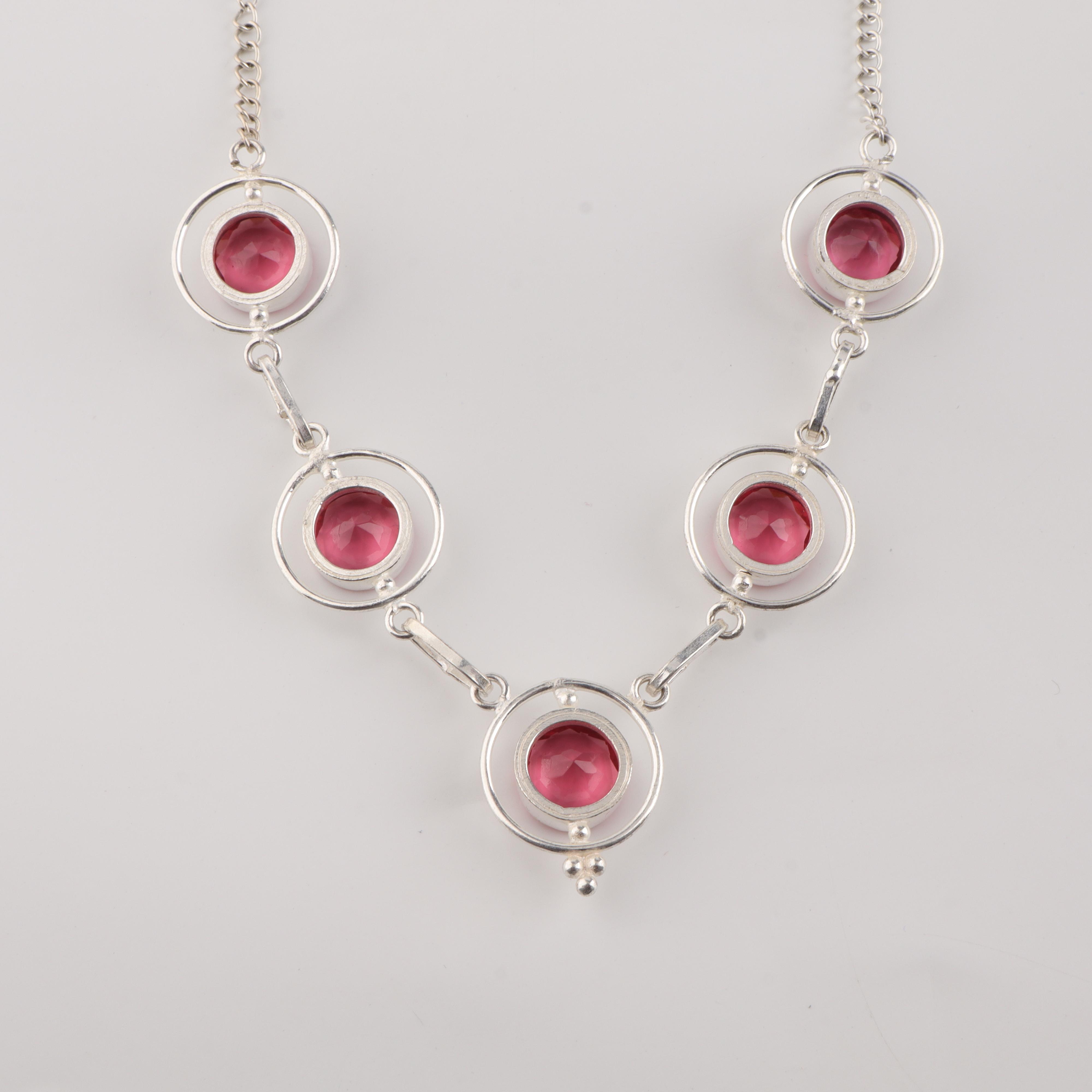 

Pink Tourmaline Gemstone Silver Necklace , 925 Sterling Silver Handcrafted Jewelry , Statement Tourmaline Women Necklace RN-2-8