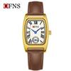 Fashion Ofns Brand Women's Quartz Watch Vintage Barrel Shape Two Half Hand Leather Strap Waterproof Dress Leather Wrist Watches