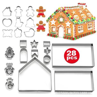 3D Christmas Gingerbread House Cookie Cutter Set - 28-Piece Stainless Steel Baking Molds
