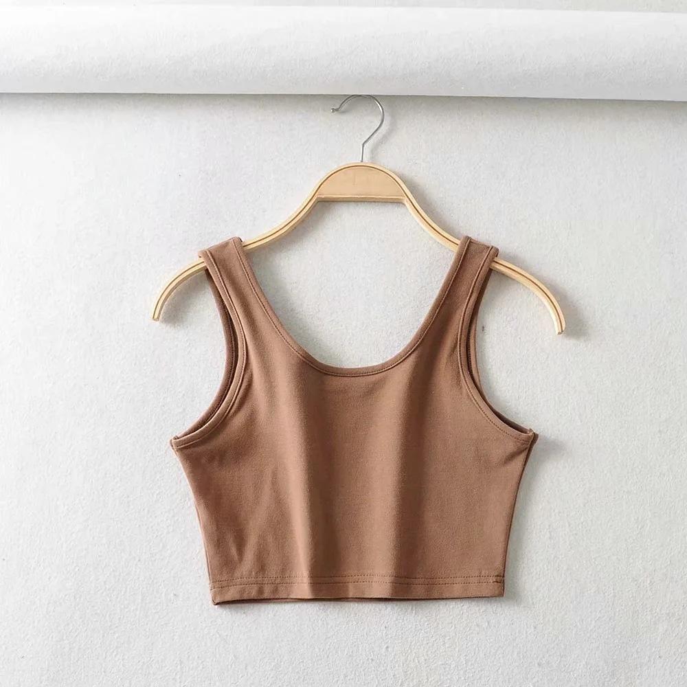 Sexy Women Summer Crop Tank Tops Sleeveless Short Cotton U Collar Knitted Bar
