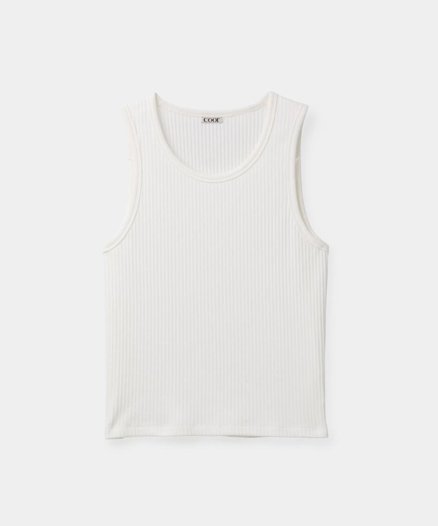 Kueo Scoop Neck Ribbed Sleeveless (White)