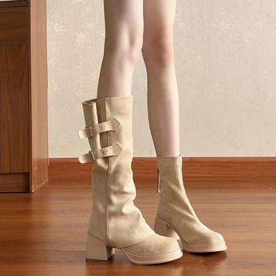 Zwei-Wege lange und kurze Stiefel, neue abnehmbare Stapelstiefel, dicke hochhackige Stiefel mit dicker Sohle, Retro-Hosenstiefel.