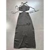 Export Lulus Original Black Imitation Acetic Acid Slip Material Satin Halter Backless Midriff Outfit Sexy Dress