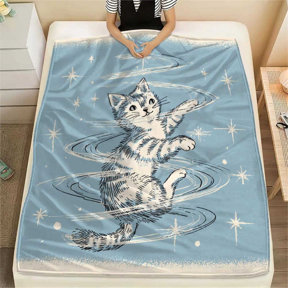 Cats Print Flannel Blanket, High quality Comfortable for All Seasons, Home Decor, Warmth and Comfort