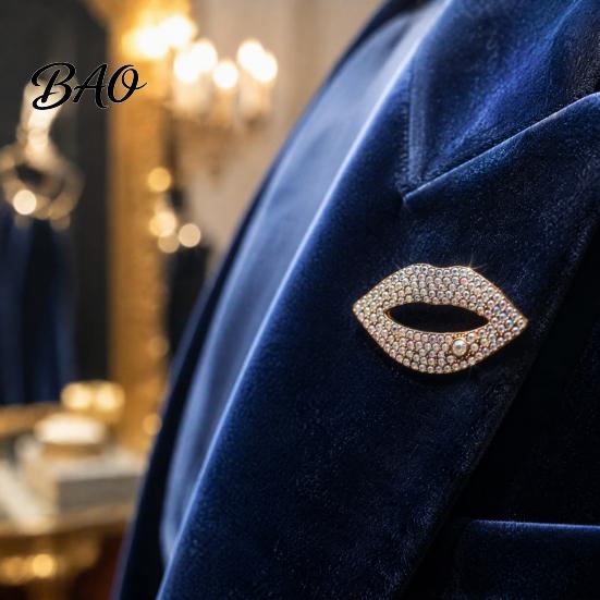 Daily Wear Brooch Sexy Rhinestone Lip for Women, Red Shape Lapel Badge Pin, Clothing Accessory Suits Coats Scarves Shawls Bags Pins