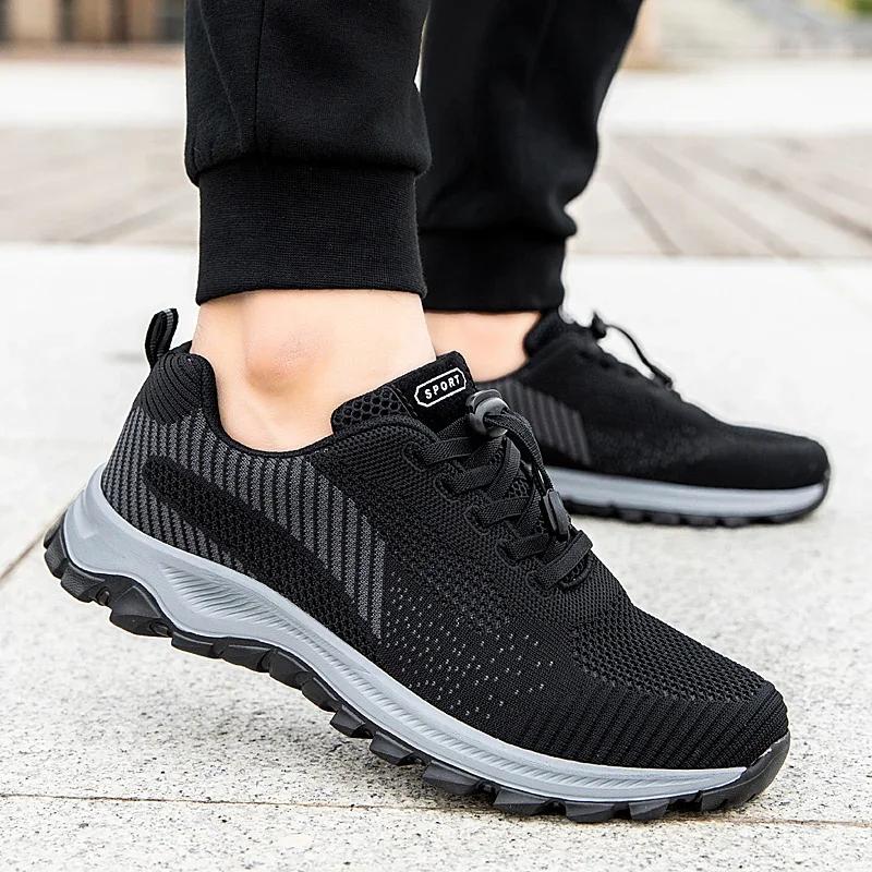 Outdoor Casual Sneakers Ladies Non-Slip Soft Elderly Walking Shoes Spring Flying Woven Breathable Hiking Shoes Women Autumn