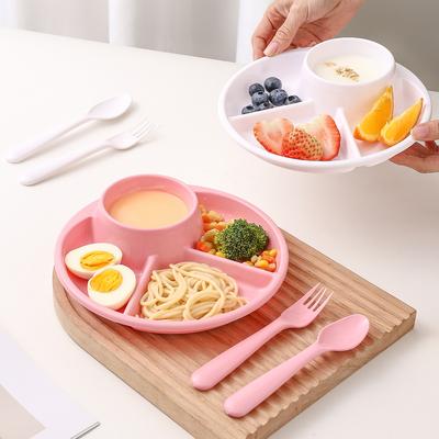 3 Compartment Salad Plate Round Divided Dinner Plate With Fork Spoon Reusable Kids Students Food Plate Microwave Heatable N
