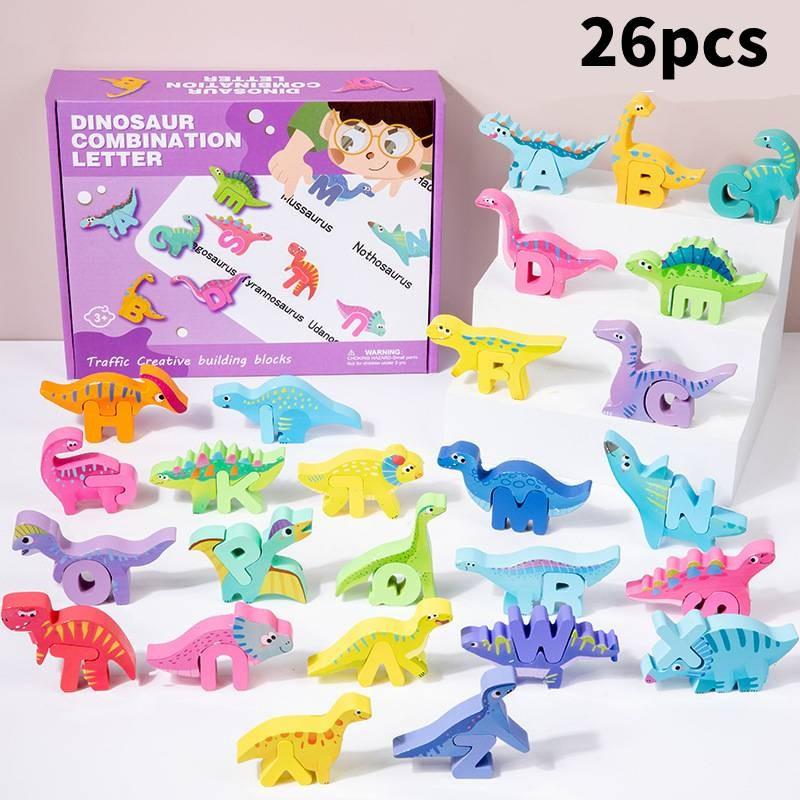 

Wooden Animal Alphabet Blocks Educational Puzzle Toy Preschool Skill Development Dinosaur