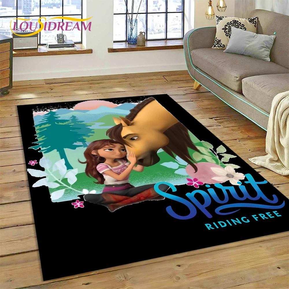 Spirit Riding Free Cartoon Horses Rug Carpet for Living Room Bedroom Home Decor,Non-slip Decoration for Sofa Doormat Girl Gift