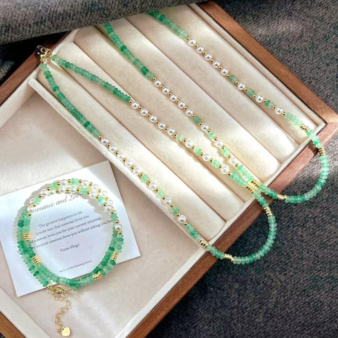 Vintage Romantic High Quality Natural Dongling Jade Flying Saucer Beads Artificial Crystal Pearl Necklace Clavicle Chain