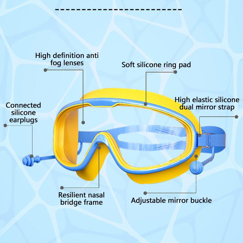 Ochelari de înot Cadru mare Dopuri de urechi Impermeabili Anti-aburire HD Transparenți Ochelari pentru bebeluși Protecție UV Ochelari de înot siguri