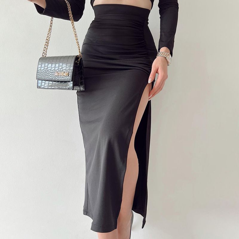 High Waisted Slim Fit Slim Wrap Skirt High Waist Slim-Fit Slit Hip-Wrapped Skirt