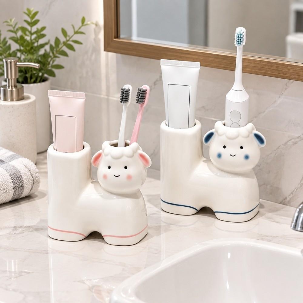 Ceramic Sheep Shaped Toothbrush Holder Cartoon Electric Toothbrush Stand  Washstand