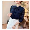 Bow-tie chiffon women's long-sleeve shirt, 2026 new model, spring and autumn blue blouse