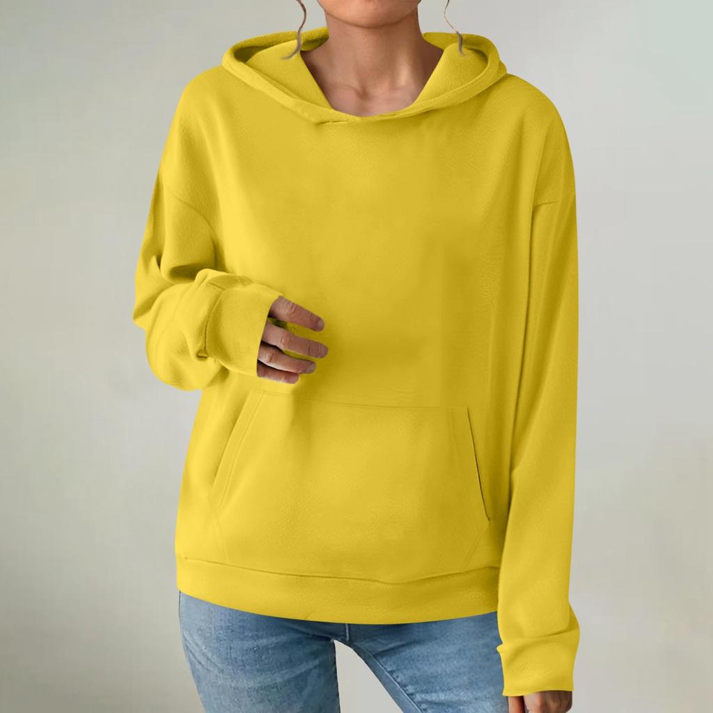 Women's Fashionable Long-sleeved Pullover And Solid-color Hooded Sweatshirt