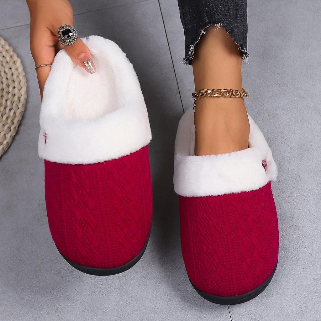 Solid Color Slippers Casual Slip On Plush Lined Shoes Comfortable Indoor Home Slippers