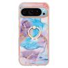 For Google Pixel 9/Pixel 9 Pro Case with Ring Kickstand IMD Marble Pattern TPU Back Cover