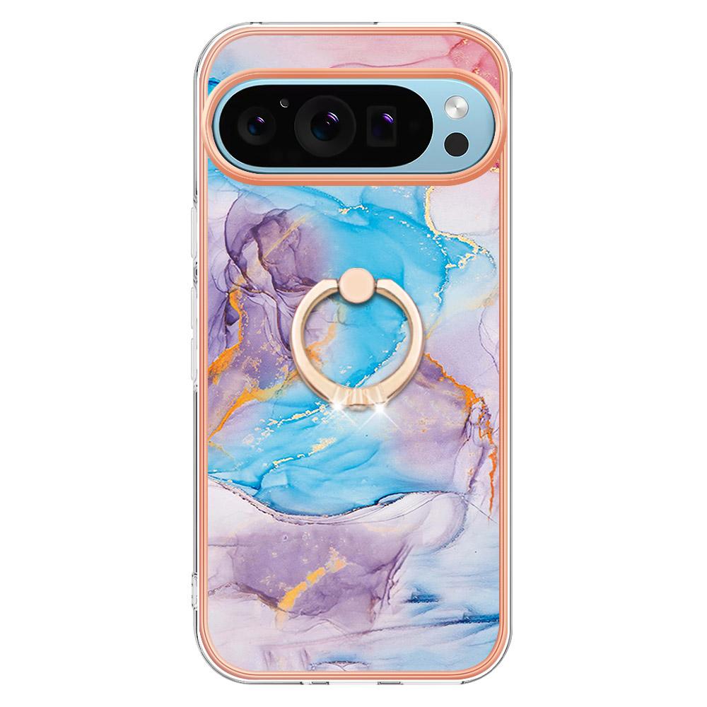 For Google Pixel 9/Pixel 9 Pro Case with Ring Kickstand IMD Marble Pattern TPU Back Cover
