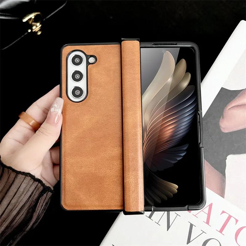 Matte Luxury Soft Leather Folding Hingle Shockproof Protection for Samsung Galaxy Z Fold 6 5 4 3 Case Back Cover Phone Accessory
