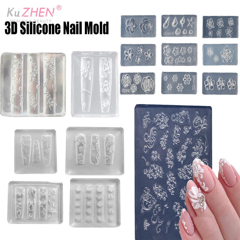 1PC 3D Silicone Mold For Nail Art Design Relief Lily Of The Valley Flower Nail Parts Manicure Templates Plates Tools Accessories