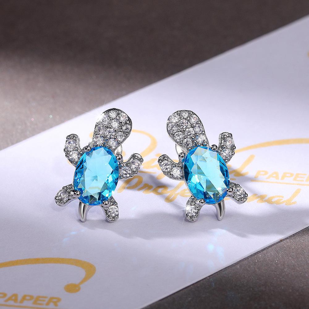 Creative Cute Turtle Zircon Earrings Women'S Wind Animal Earrings Diamond Stud Earrings