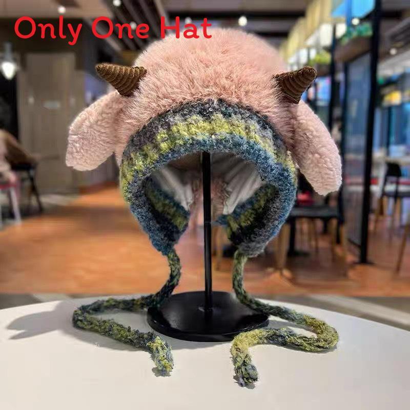 Cute Sheep Ear Beanie Hat For Women Men Warm Knitted Animal Style Winter Headwear