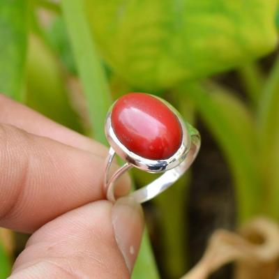 Red Coral Oval Gemstone Solid 925 Sterling Silver Handmade Designer Ring, 925 Silver Ring, Statement Ring, Partywear Ring, Bezel Ring