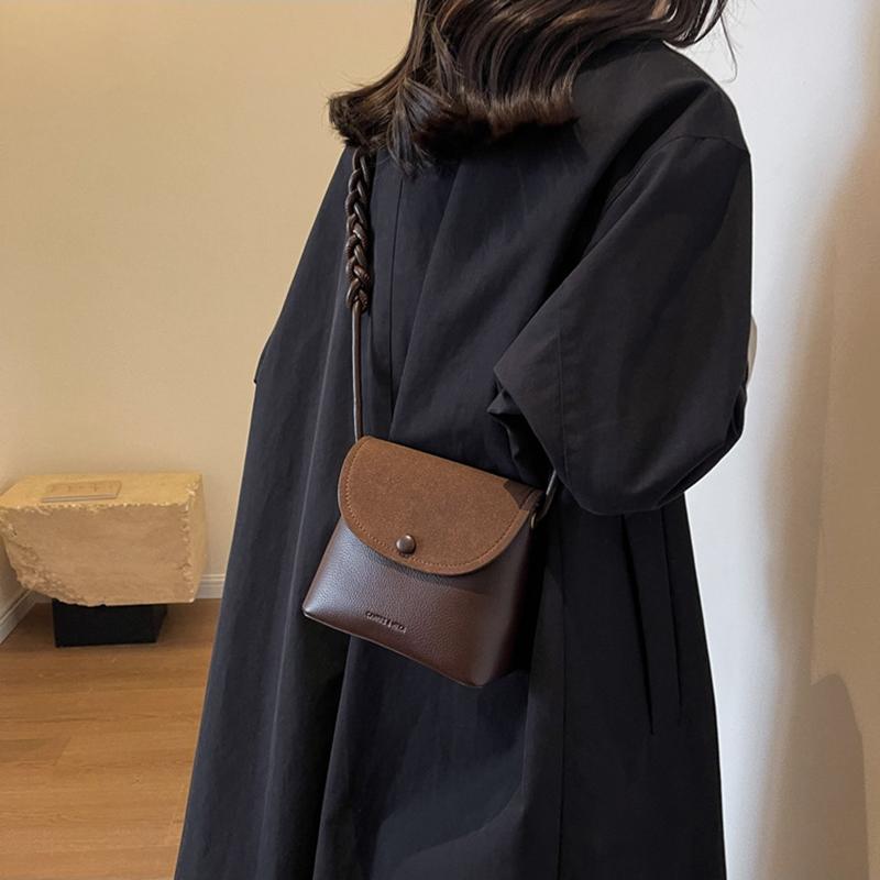 Retro Solid Color PU Leather Small Shoulder Bag Autumn and Winter Women's New Bucket Crossbody Bag CLE