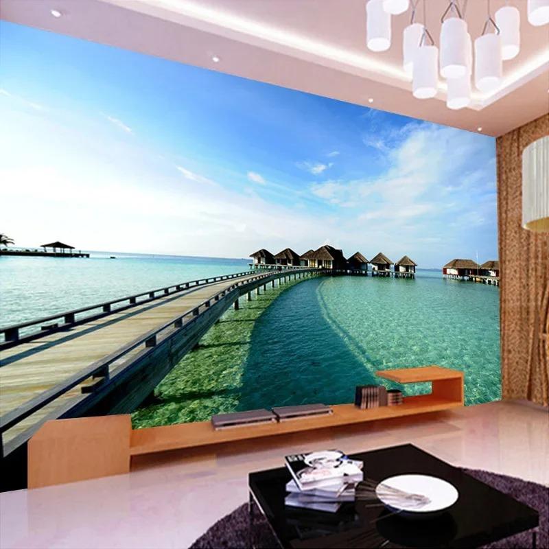 Seaside Landscape Wallpaper Modern Simple Living Room Bedroom Backdrop Wall Decor Photo Mural Mural